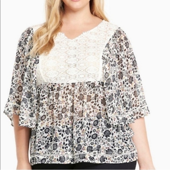 torrid Tops - TORRID Chiffon Embroidered Top Blouse White-Ivory